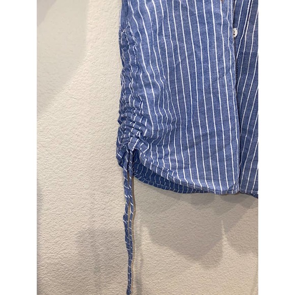 Rails Blouse Button Front Cotton Side Tie Ruching Striped Blue Size XS - Picture 2 of 5